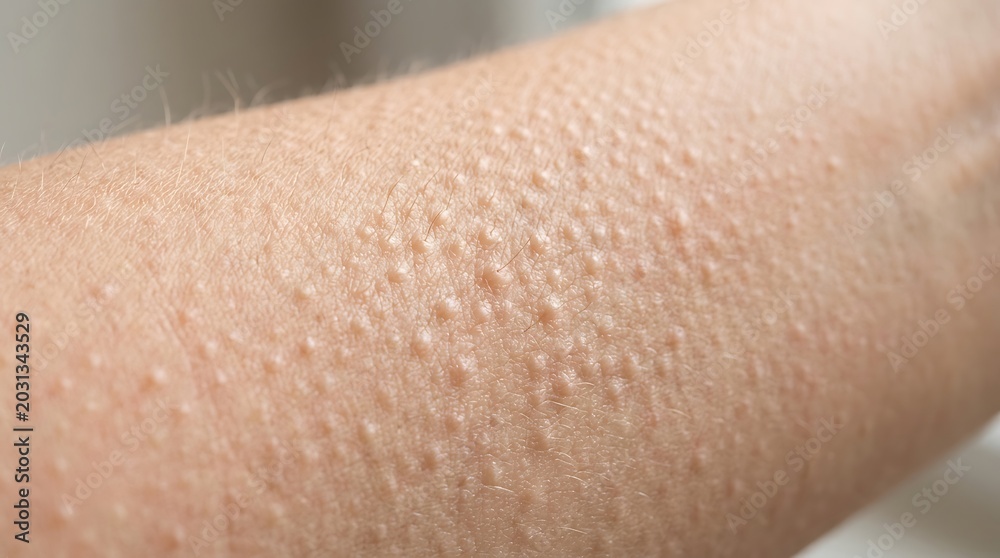 Fototapeta premium Close-up of Human Skin with Goosebumps, Showing Piloerection from Cold or Emotional Response