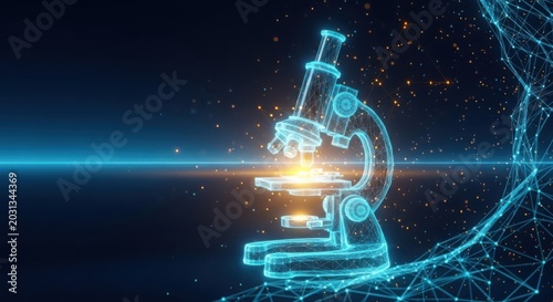Digital microscope illustration with glowing network lines illustration