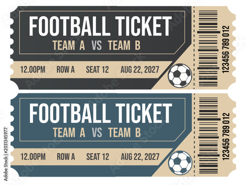 Football ticket stubs, soccer event tickets, sports ticket design vector template 