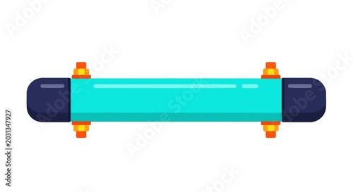 Cylindrical industrial pipe with colorful end flanges illustration.