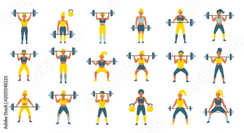 Bild auf Leinwand Diverse Women Weightlifting Set: Fitness, Strength Training, Exercise Variety