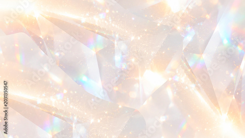 Soft Peach Cream Abstract Holographic Crystal Background with Rainbow Prism Light Refraction and Sparkle Effect