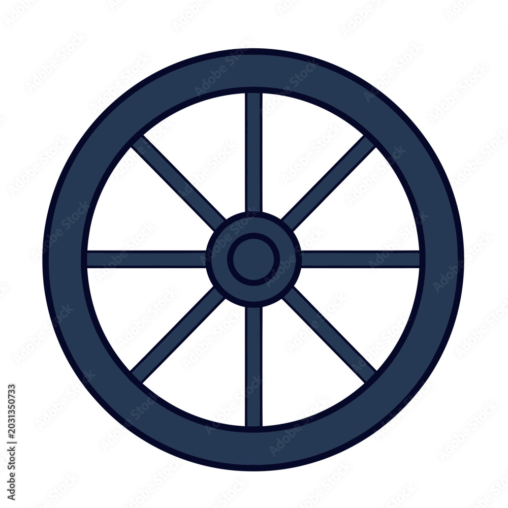 Obraz premium Dark Blue Wagon Wheel With Eight Spokes On White Background