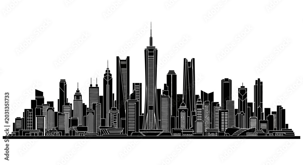 Fototapeta premium Modern City Skyline Silhouette Vector Illustration