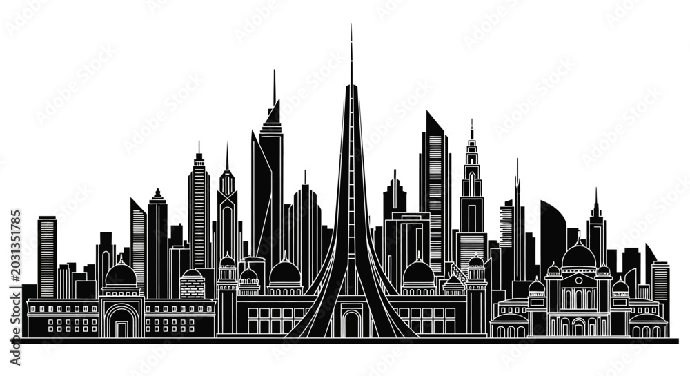 Fototapeta premium Dubai Skyline Silhouette Vector Illustration