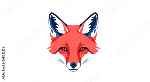 Quadro su tela Stylized Fox Head Portrait, Geometric Design, Red, White, Blue