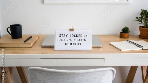 Minimalist desk with motivational message 