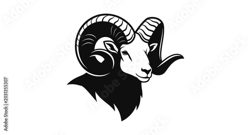 Foto Black and White Ram Head Silhouette, Bold Graphic Design