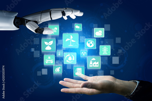 Tableau sur toile AI powered clean energy solutions optimize resource use, predict demand, and transform sustainable energy systems for a pollution-free future