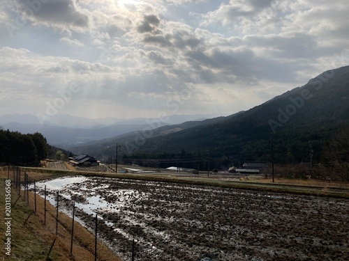 Mountains and rice paddies in rural Japan