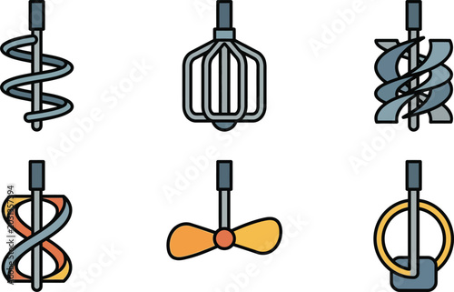 Bild auf Leinwand Set of industrial mixer impellers and agitator blades flat design vector icons f