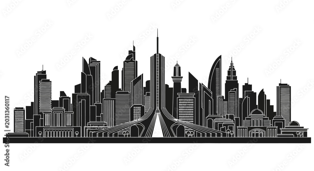 Fototapeta premium Modern City Skyline Silhouette Vector Illustration