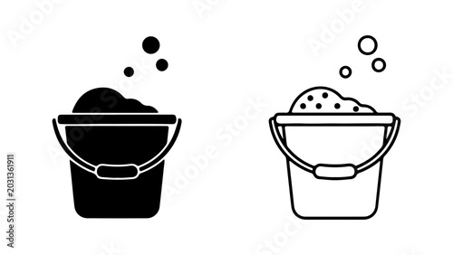 Foto Cleaning Bucket With Soap Bubbles Line Art Icons