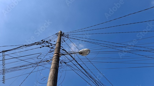 Photos Power Pole Cloudy Blue Sky Urban Outdoor Tropical Infrastructure