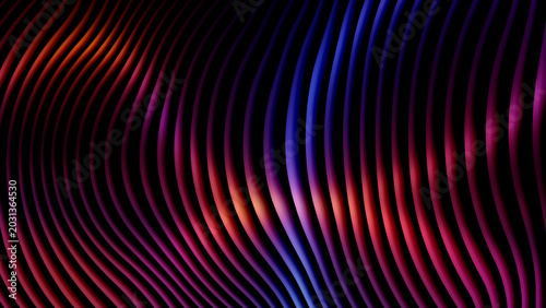 Konstfotografi Abstract curved lines with glowing red blue orange neon lights abstract