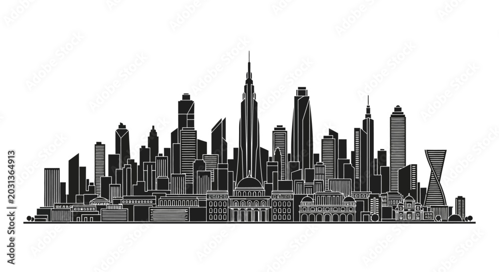 Obraz premium Modern City Skyline Silhouette Vector Illustration