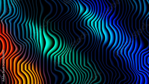 Fotografía Colorful abstract wavy lines texture with depth and light, a close-up view