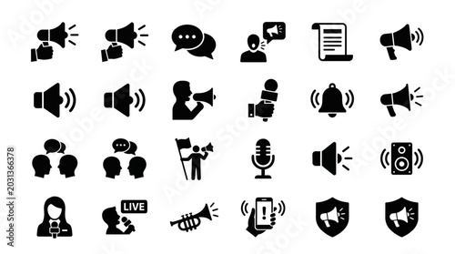 Foto Black icons of communication symbols.