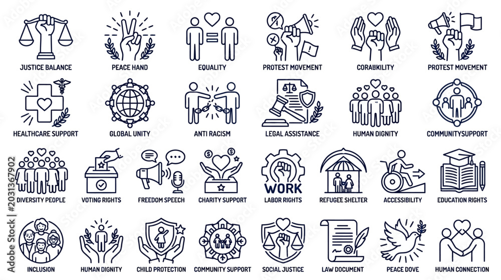 Obraz premium Icons representing social justice and community support themes