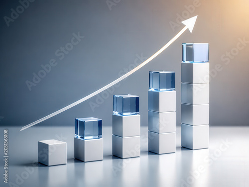 Rising Business Growth Chart With Cubes And Arrow