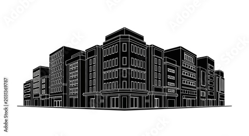 Modern City Buildings Silhouette Vector Illustration