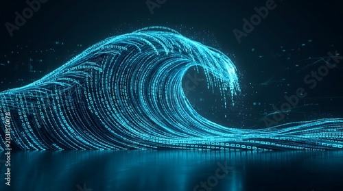 Abstract Digital Wave of Glowing Blue Light Particles