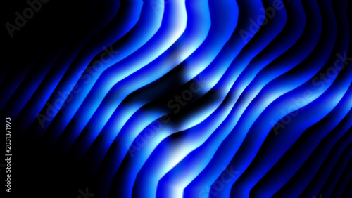 A vibrant blue abstract background with wavy lines and a dark gradient