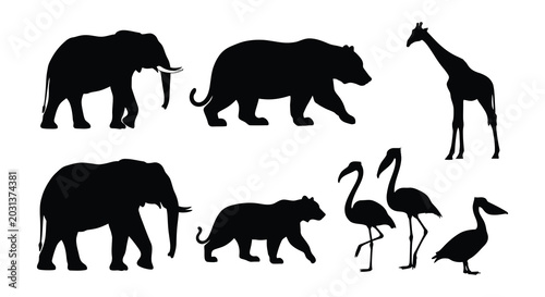 Canvas Print African animal silhouettes on a white background