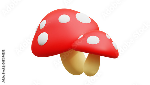 Tableau sur toile 3D Rendered Red Fly Agaric Mushroom with White Spots Image on White Background