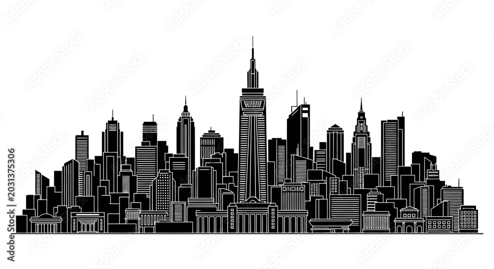 Fototapeta premium Modern City Skyline Silhouette Vector Illustration