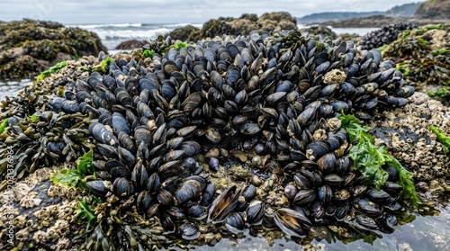 Abundant Mussel Cluster Marine Ecosystem