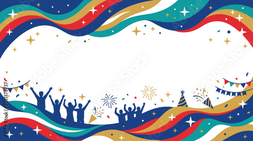 Картината върху платно Colorful celebration scene with silhouettes and fireworks
