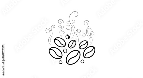 Schilderij op canvas Coffee beans with steam, minimalistic design