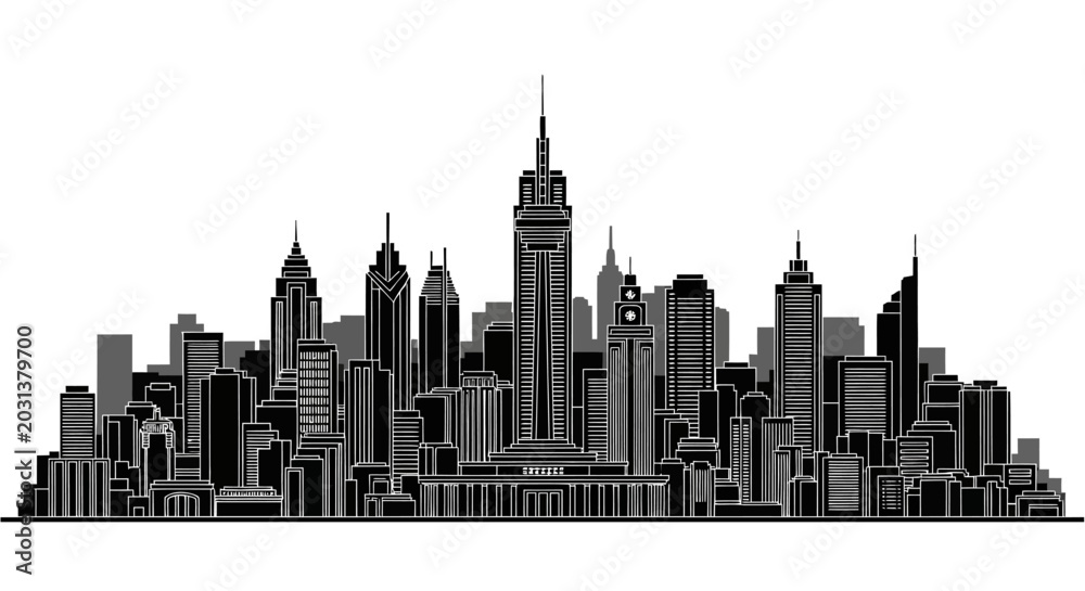 Obraz premium Modern City Skyline Silhouette on White Background
