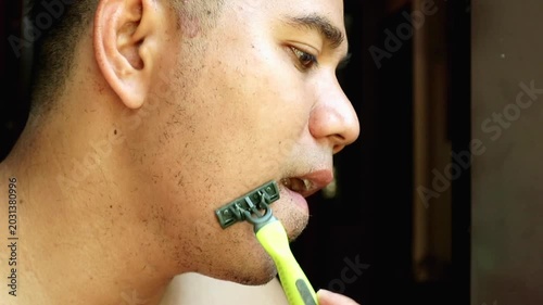 Close Up Clipping Facial Hair Grooming in Bright Home Setting