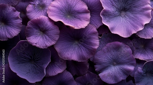 Close up of purple mushroom cluster in natural environment