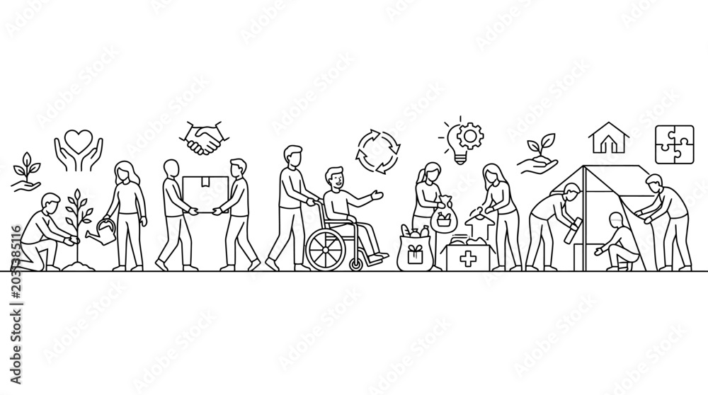 Obraz premium Community Support Activities in Various Volunteer Roles