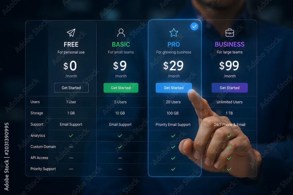 Fototapeta premium Subscription plan comparison with pricing tiers