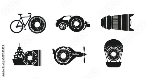 Tableau sur toile Creative Icons: Camera Aperture Replaces Wheels/Propellers in Transport