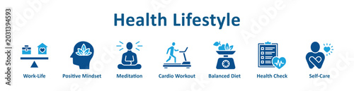 Health Lifestyle web icon banner with glyph color style