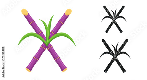 Obraz na plátne Sugarcane Stalks Crossed, Vector Icon and Silhouette