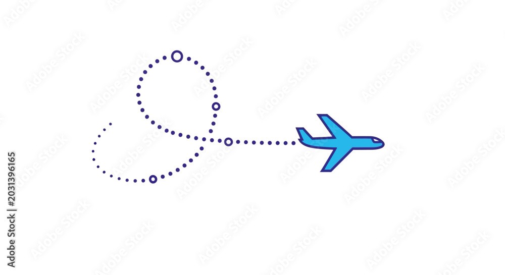 Naklejka premium Vibrant blue airplane illustration depicting a dynamic, looping flight path, symbolizing freedom, adventure, and the excitement of global journeys