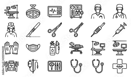 Operating room thin line icon set surgery medical vector illustration isolated on white background