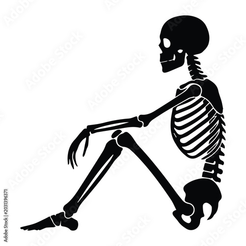 Skeleton sitting on floor icon Silhouette Vector black design on a white background