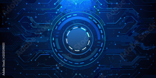 Cuadro en lienzo abstract circuit board background with glowing blue concentric circles and techn