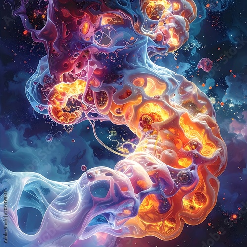 Vibrant, swirling, glowing, organic, shape, colorful, space-like, abstract