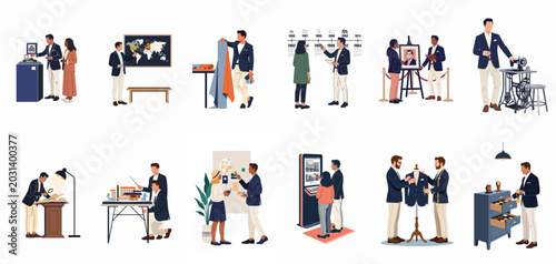 Tableau sur toile Collection of Flat Illustrations Showcasing Creative Professionals in Fashion, D