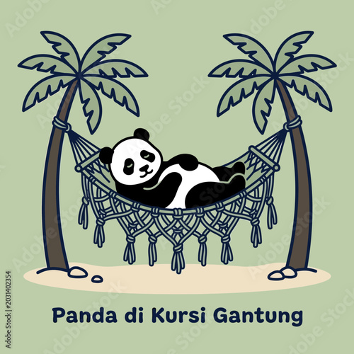 Foto Panda bear resting in hammock.