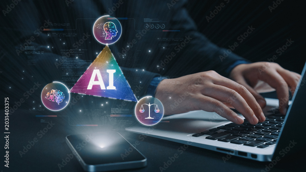 Naklejka premium AI Assistant Brain Processor with LLM Technology, Big Data, Machine Learning, Generative AI for Business Support, Future Agentic AI Technology and Artificial Intelligence Prompt Engineering. Elide