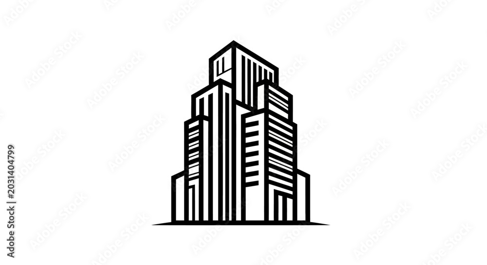 Fototapeta premium Modern stylized skyscraper illustration in a clean black and white design